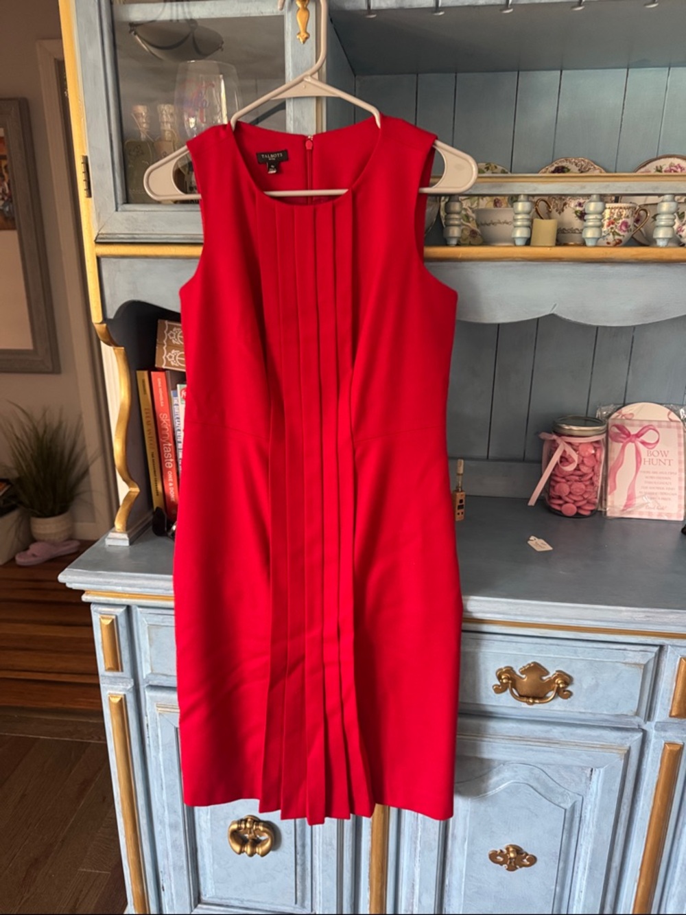 Talbots Petite Bright Red Pleated Front Dress Top - Picture 2 of 5